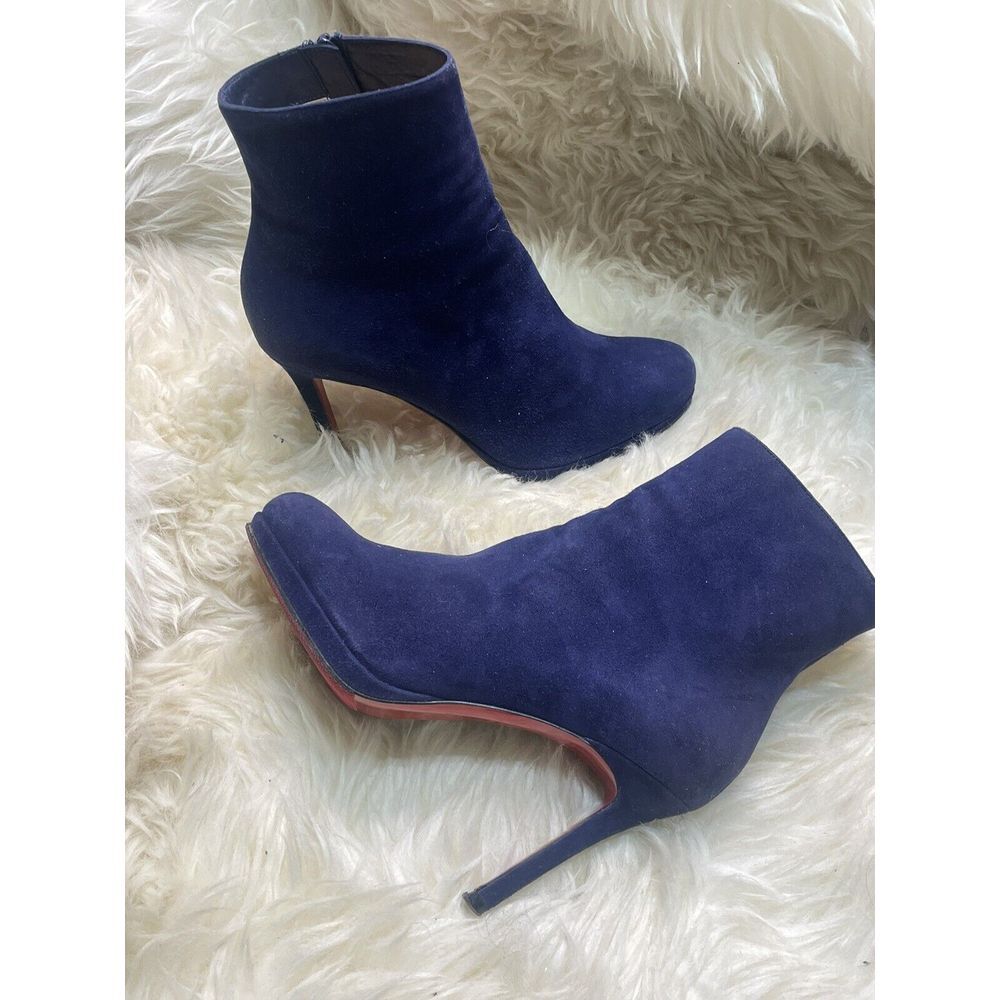 Christian Louboutin Blue Suede Booties With 3.5 in Heel Womens Shoe Size 35.5